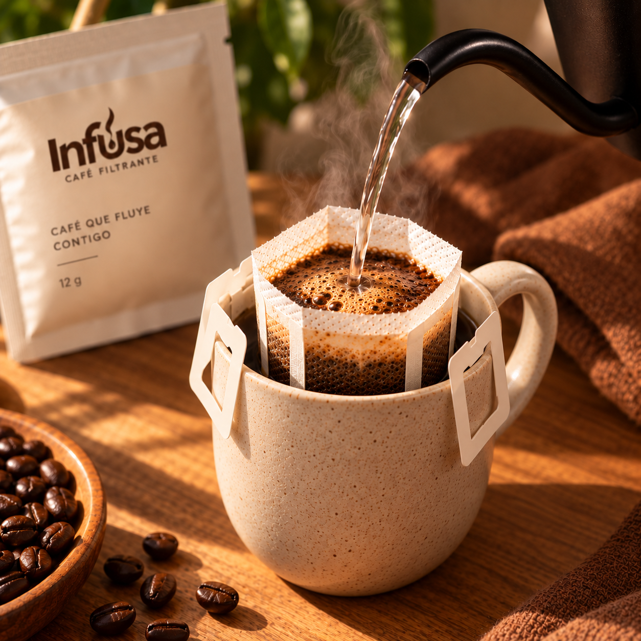 Paso 3: Vierte agua caliente sobre el café